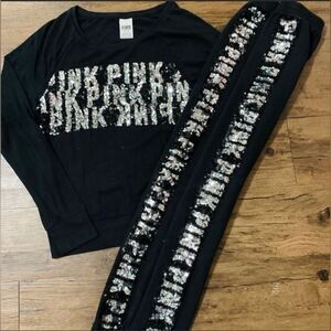 PINK VS SILVER LOGO BLING SWEATSHIRT/ JOGGER PANTS OUTFIT SET M